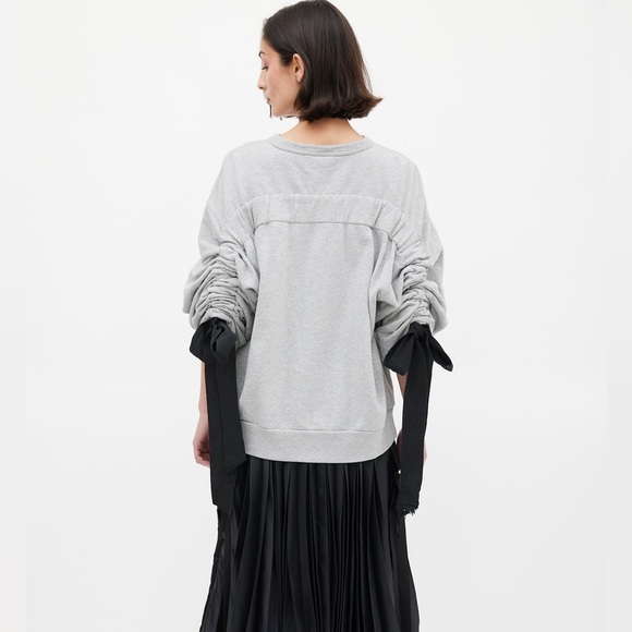 Dries Van Noten Bateau Neckline Sweatshirt with ribbon ties cinched sleeves gray - Picture 3 of 17